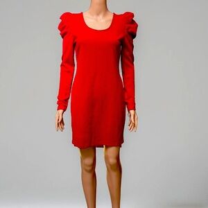 Ginger Red Scoop Neck Bouffant Long Sleeve Mini Dress